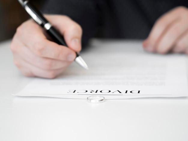 A person signing divorce papers