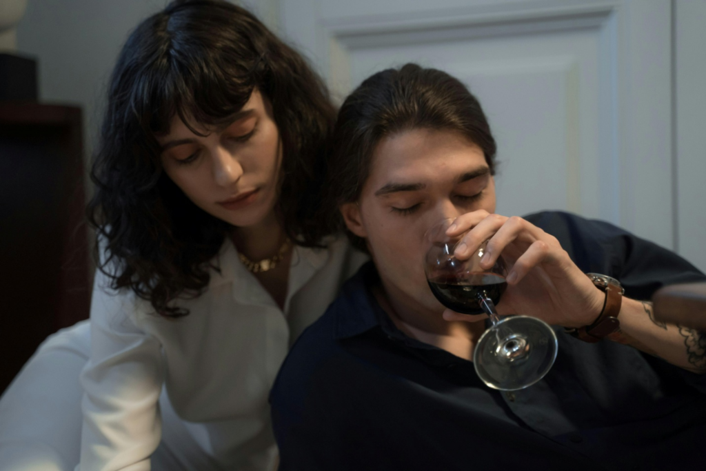 A couple drinking together