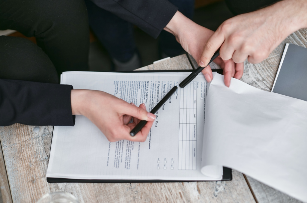 A person reviewing a document