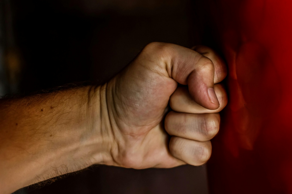 A person punching an object